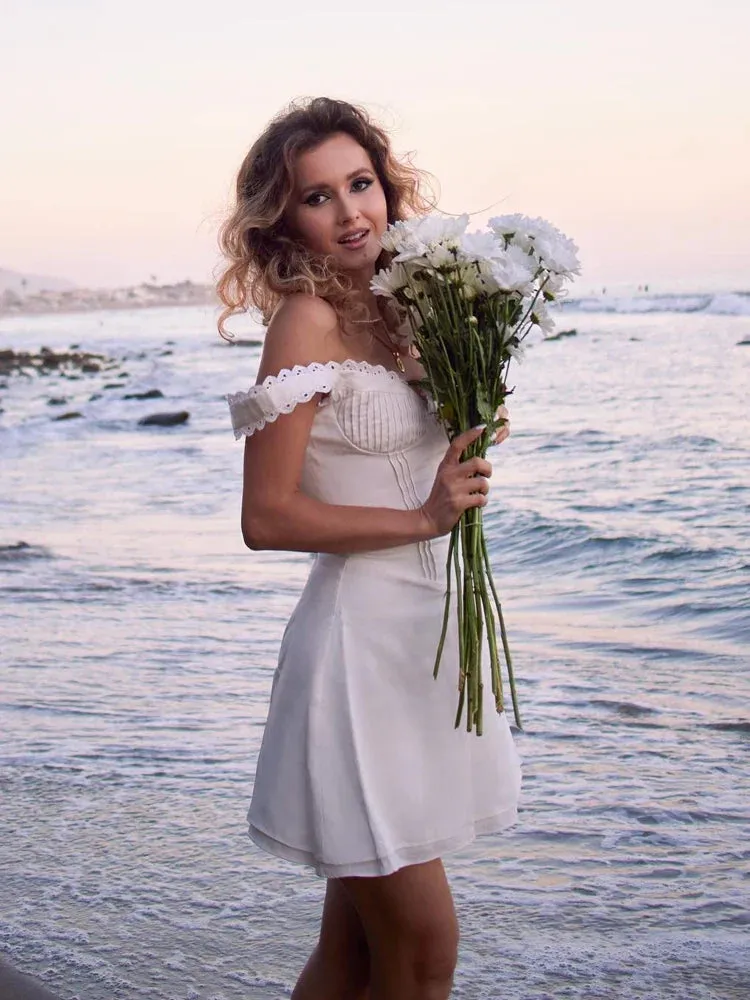 Elegant Casual Women's 2024 Cotton White Sexy Birthday A Line Holiday Lace Vintage Dress