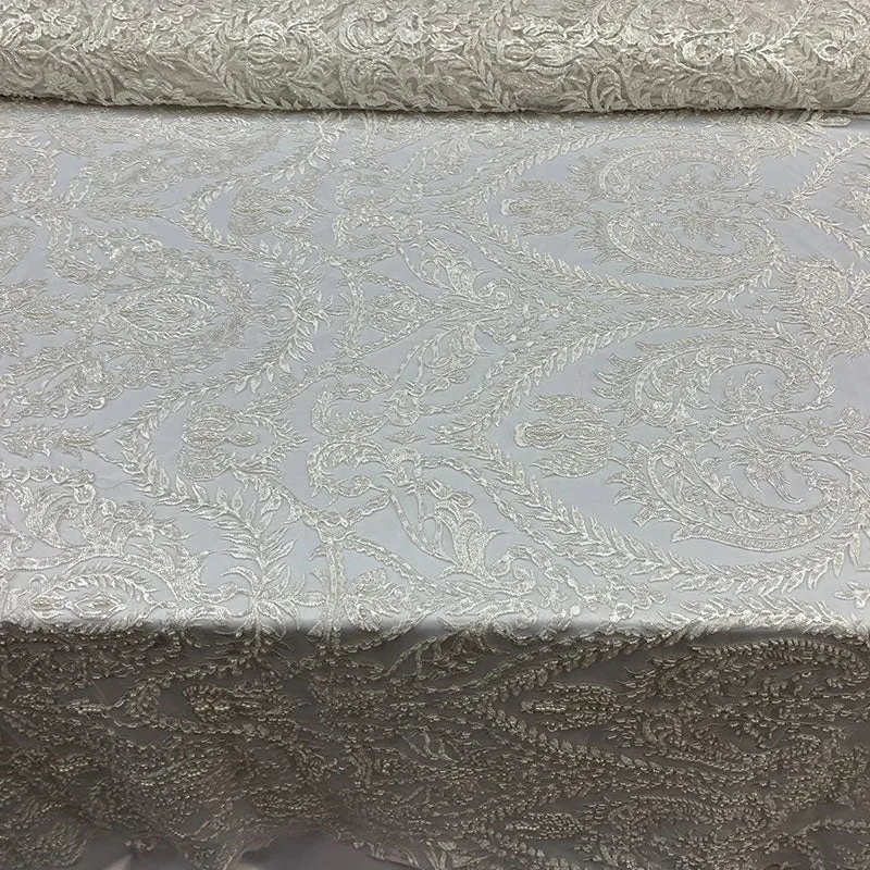 Elegant Embroidered French Lace Beaded Mesh Lace Fabric