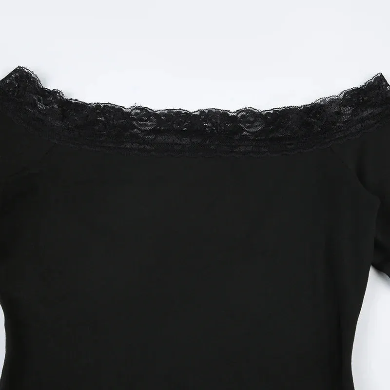 Elegant Lace Patched Off Shoulder Dress