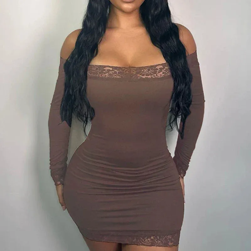 Elegant Lace Patched Off Shoulder Dress