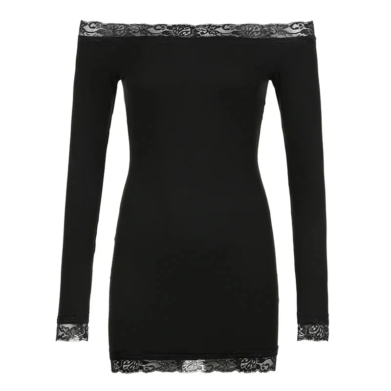 Elegant Lace Patched Off Shoulder Dress