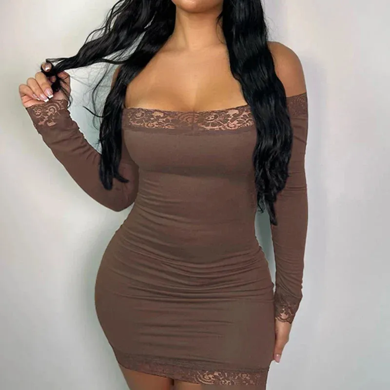 Elegant Lace Patched Off Shoulder Dress
