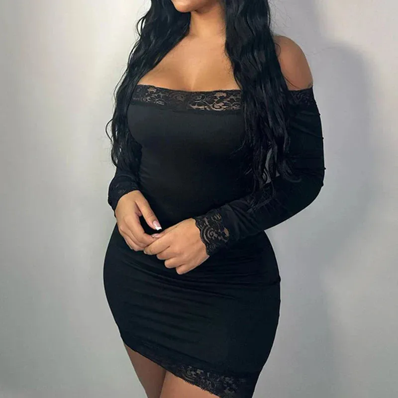Elegant Lace Patched Off Shoulder Dress
