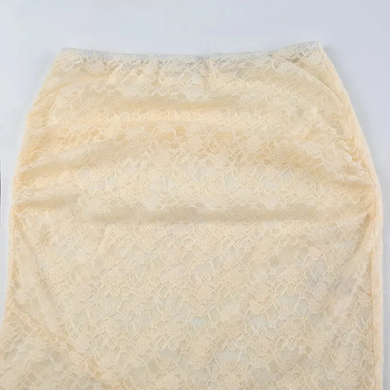 Elegant Low Waist Asymmetrical Lace Long Skirt