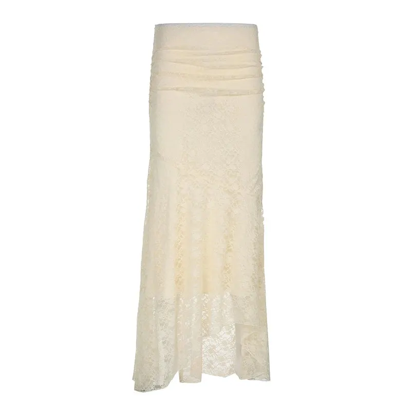 Elegant Low Waist Asymmetrical Lace Long Skirt