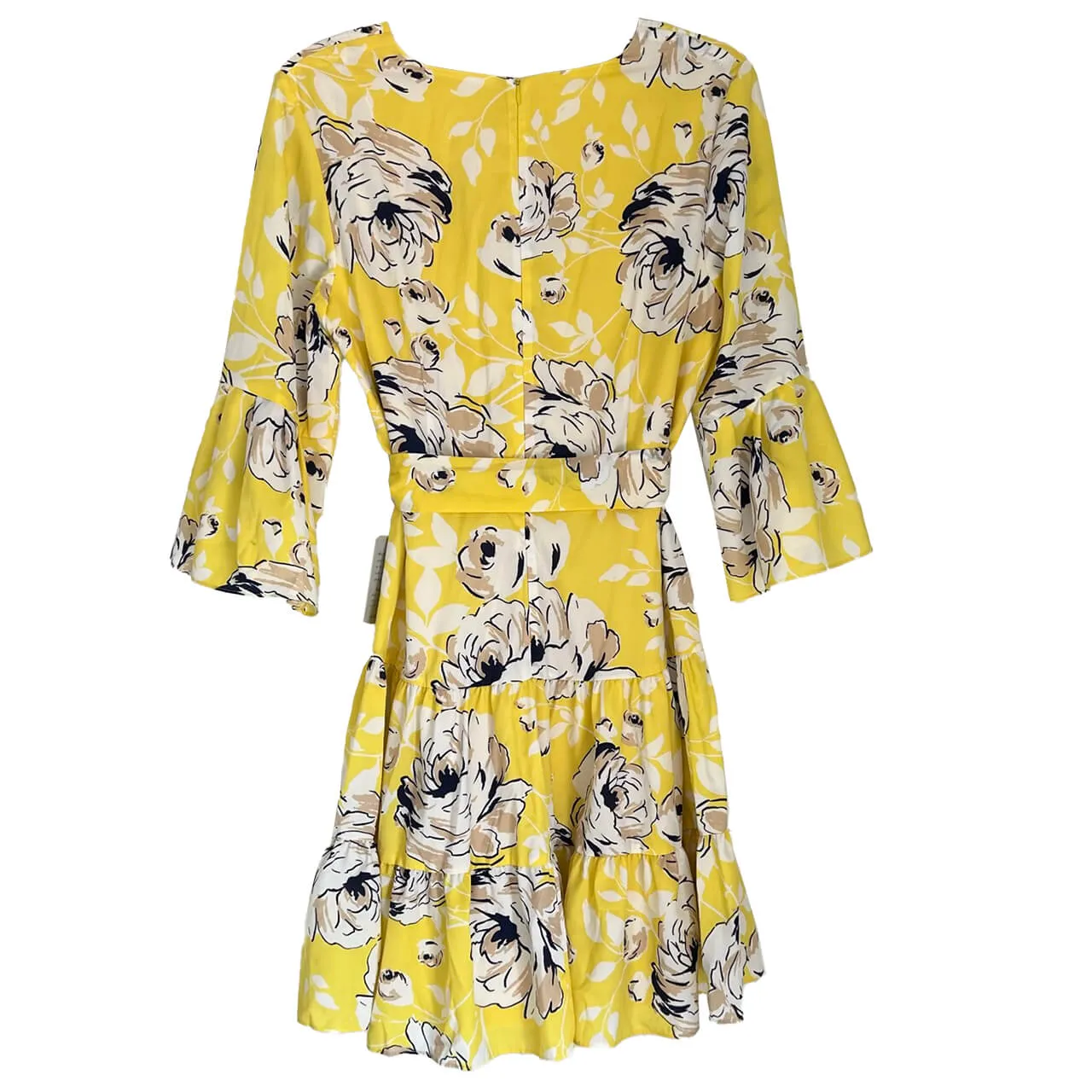 Eliza J Yellow Faux Wrap Floral Chiffon Dress, Size 14