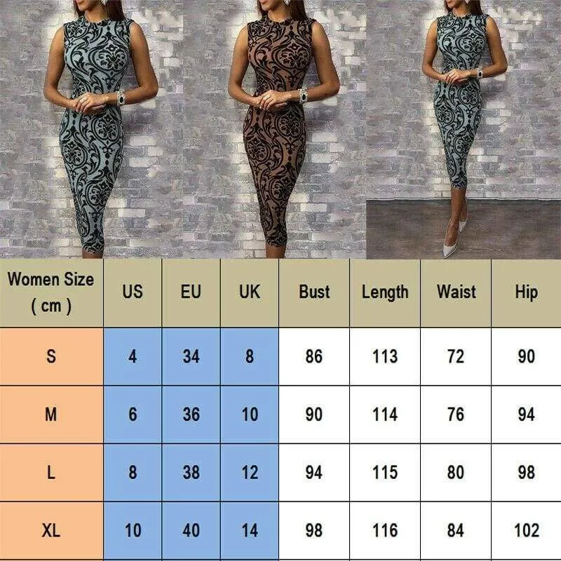 FashionSierra - Ladies Dress Casual Sleeveless O Neck Evening Party Dress Midi Dress Women Sexy Bodycon Print Dresses