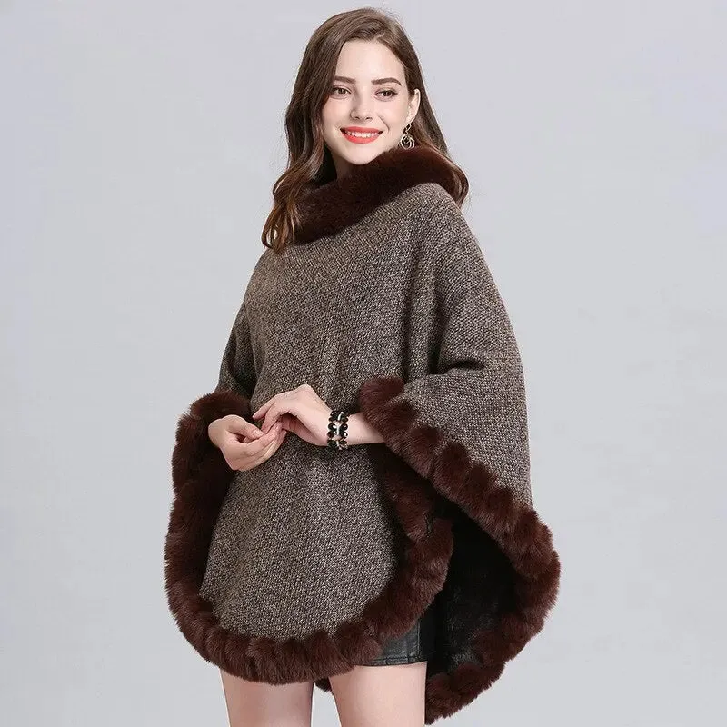 Faux Rabbit Velvet Warm Pullover Poncho