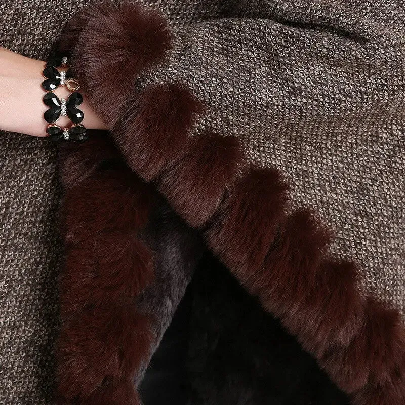 Faux Rabbit Velvet Warm Pullover Poncho