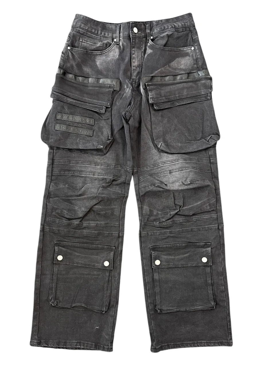 First Row Utility Cargo Relaxed Fit Denim (Black) FRP3024