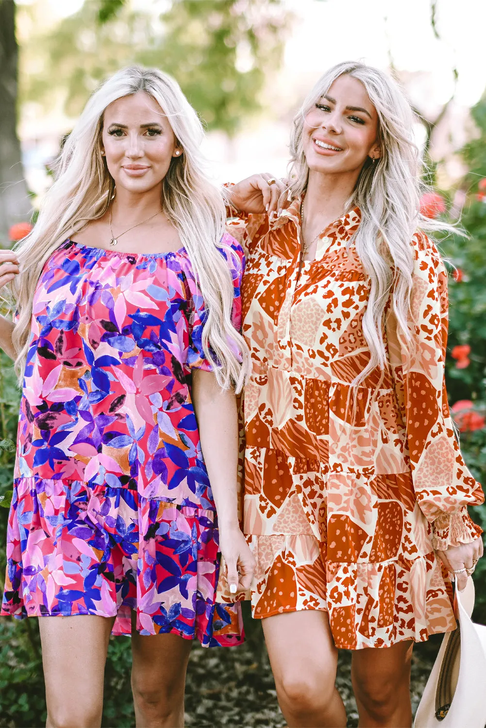 Flower Short Sleeve Ruffled Dresses
