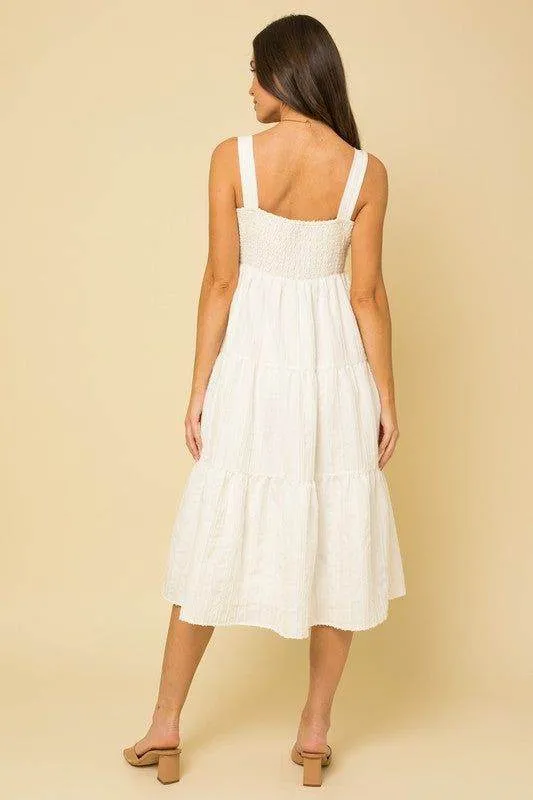 Gilli Textured Striped Smocked Back Midi Dress