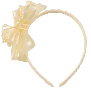 Girls Ivory Elegant Satin Organza Ribbon Floral Elegant Headband
