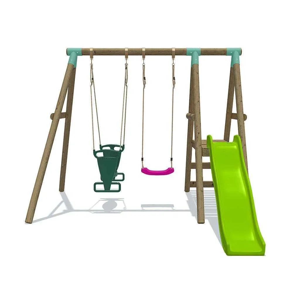 Go Wild Wooden Swing Set With Glider & 6ft Slide