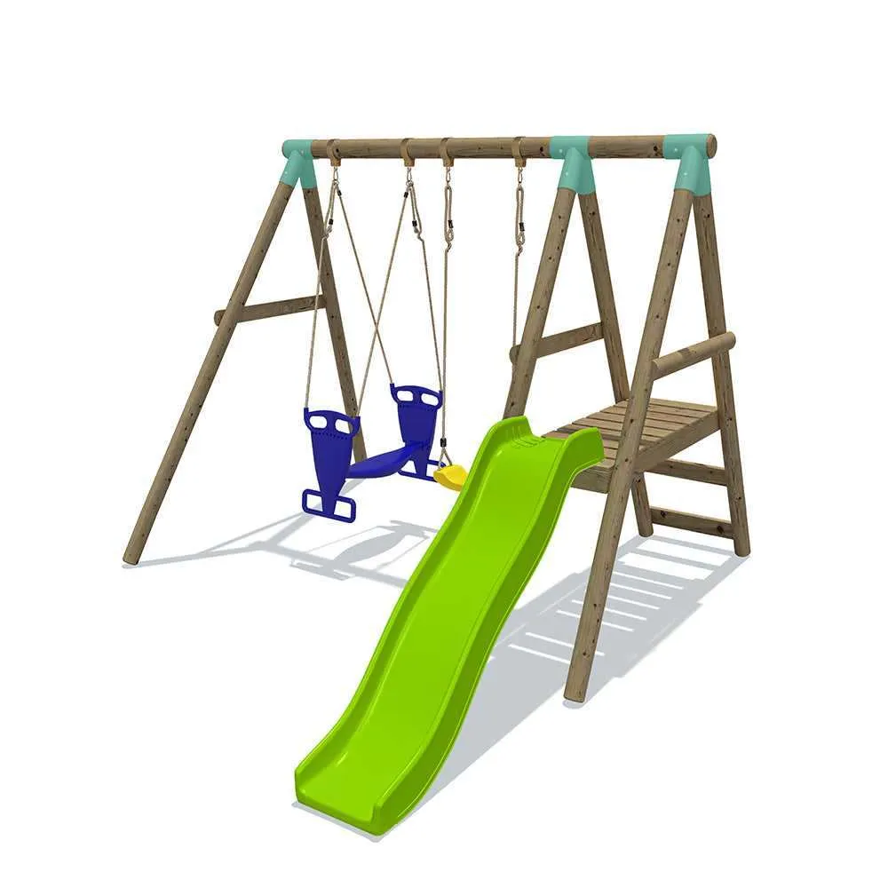 Go Wild Wooden Swing Set With Glider & 6ft Slide