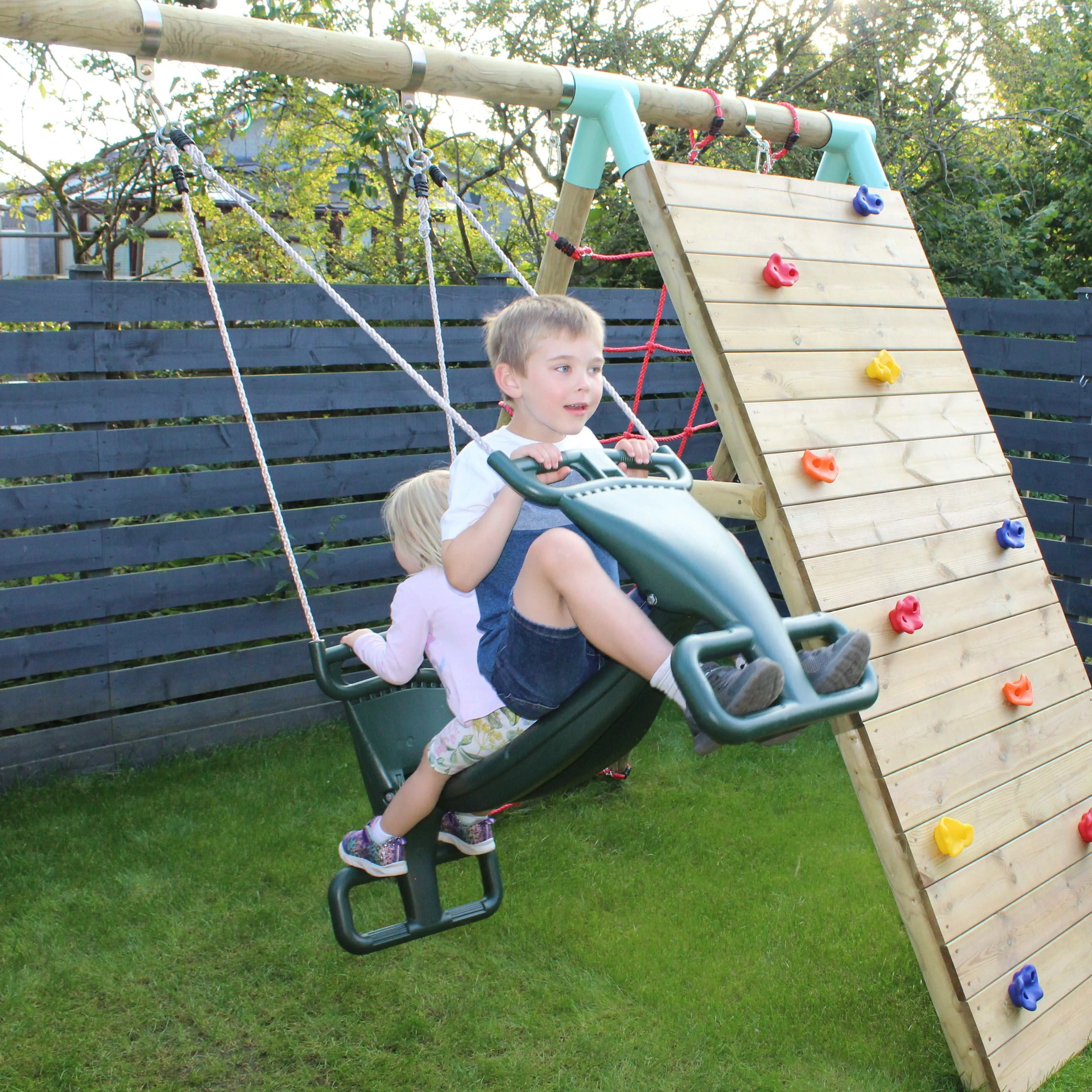 Go Wild Wooden Swing Set With Glider & 6ft Slide