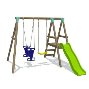Go Wild Wooden Swing Set With Glider & 6ft Slide
