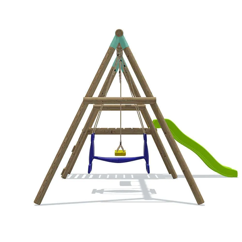Go Wild Wooden Swing Set With Glider & 6ft Slide