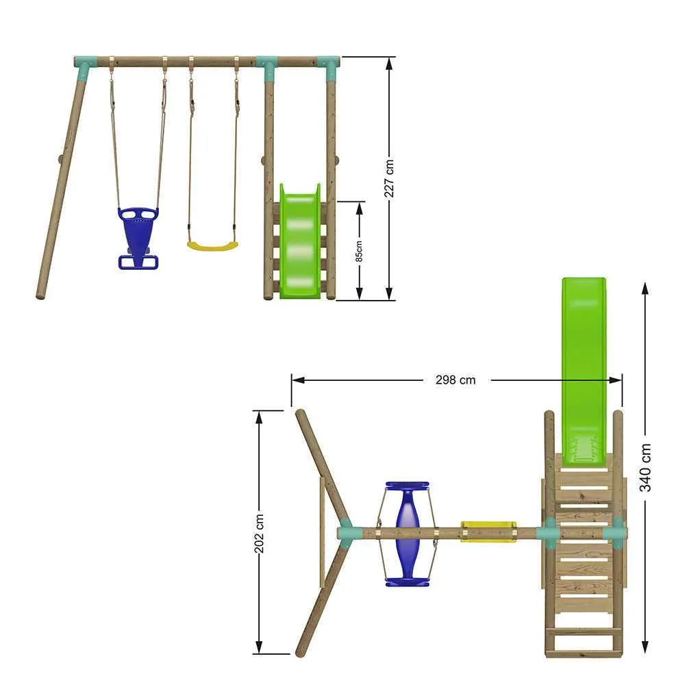 Go Wild Wooden Swing Set With Glider & 6ft Slide