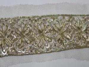 Golden & White Sequins and Beads Work Embroidered Border