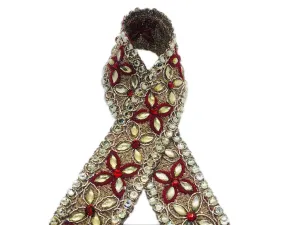 Golden Red Fancy Thread and Stone Work Embroidered Border