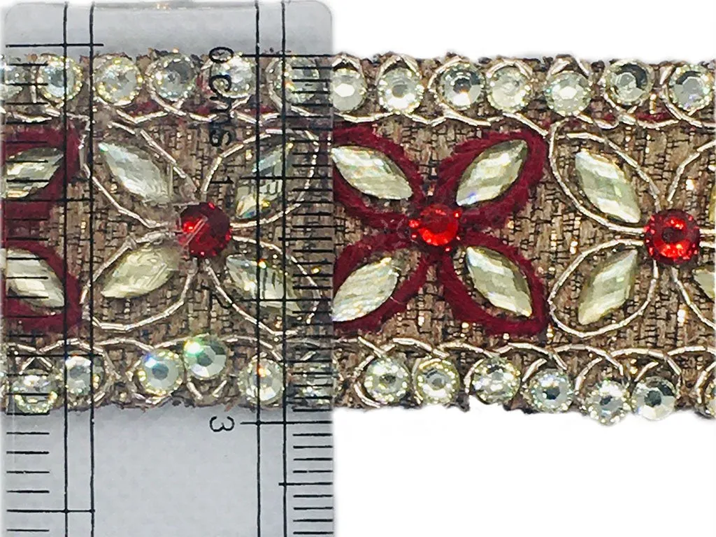 Golden Red Fancy Thread and Stone Work Embroidered Border