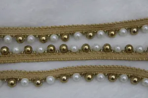 Golden White Fancy Pearl Work Embroidered Border