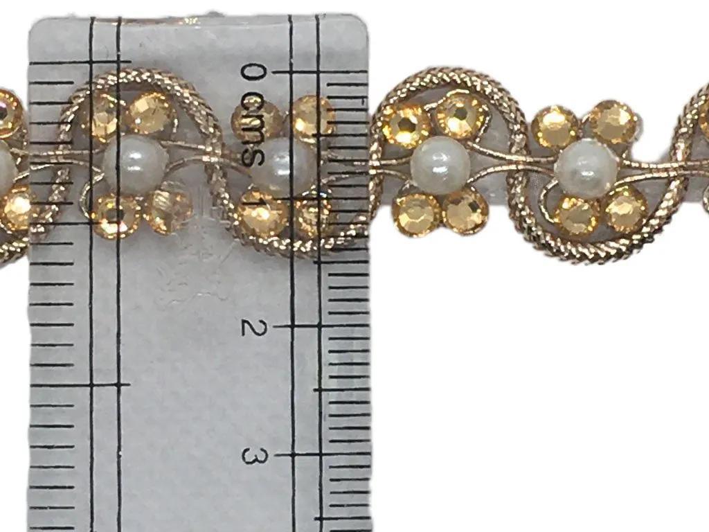 Golden White Floral Stone and Pearl Work Embroidered Border