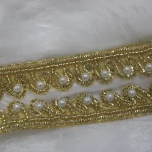 Golden White Pearl Handwork Embellished Embroidered Border
