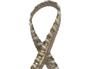 Golden White Stone and Pearl Work Embroidered Border