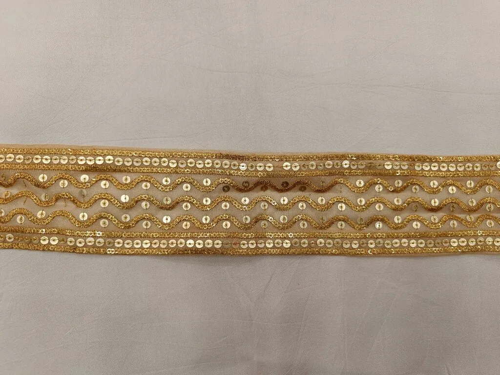 Golden Zari and Sequins Embroidered Tissue Border