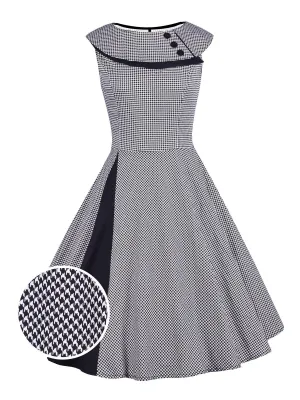 Grey 1950s Plaid Patchwork Swing Dress