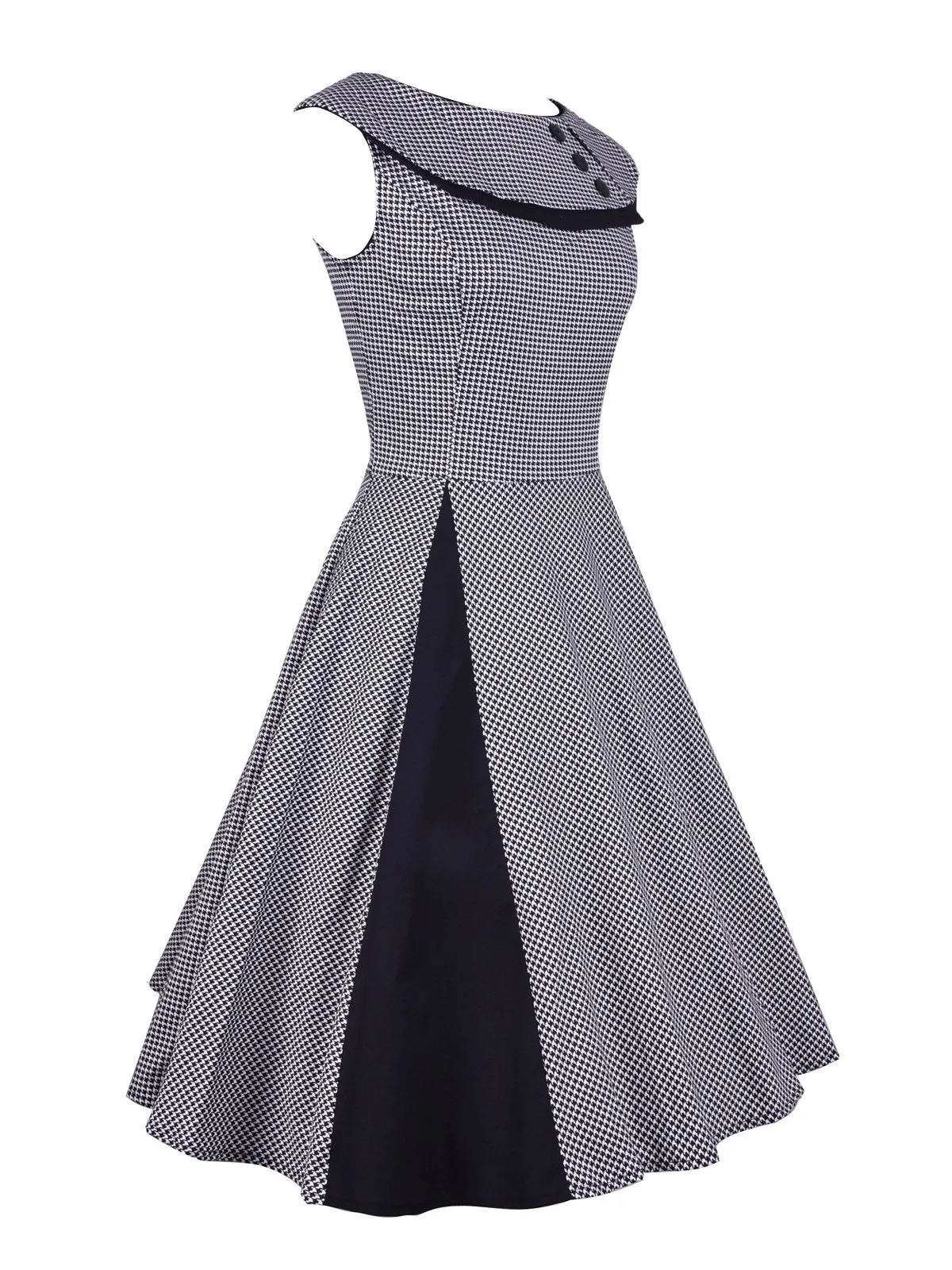 Grey 1950s Plaid Patchwork Swing Dress