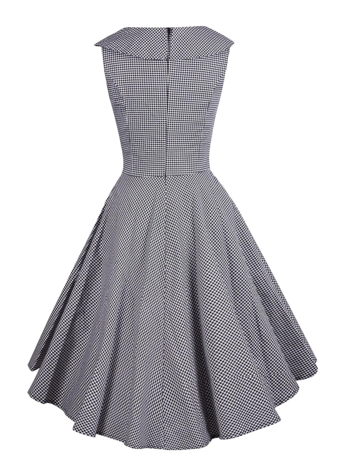 Grey 1950s Plaid Patchwork Swing Dress