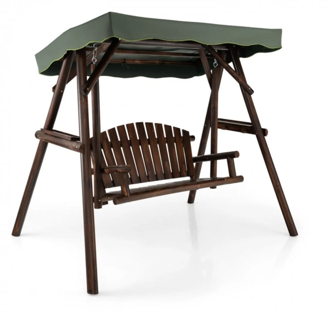 Heavy Duty Natural Fir Wood 2-Person Patio Outdoor Porch Swing  | Adjustable Canopy | Holds 530lbs | Waterproof | Fade Resistant | Side Table