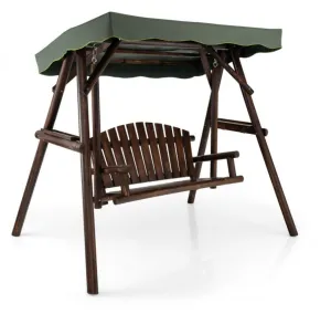 Heavy Duty Natural Fir Wood 2-Person Patio Outdoor Porch Swing  | Adjustable Canopy | Holds 530lbs | Waterproof | Fade Resistant | Side Table