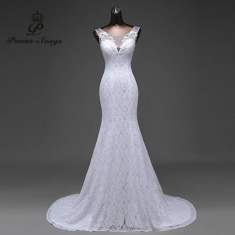 Hot sale free shipping Elegant beautiful lace flowers mermaid de mariage bridal dress