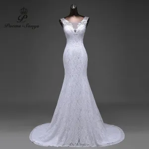Hot sale free shipping Elegant beautiful lace flowers mermaid de mariage bridal dress