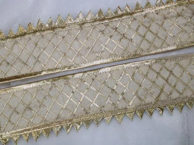 Ivory White Fancy Criss Cross Gota Work Embroidered Border