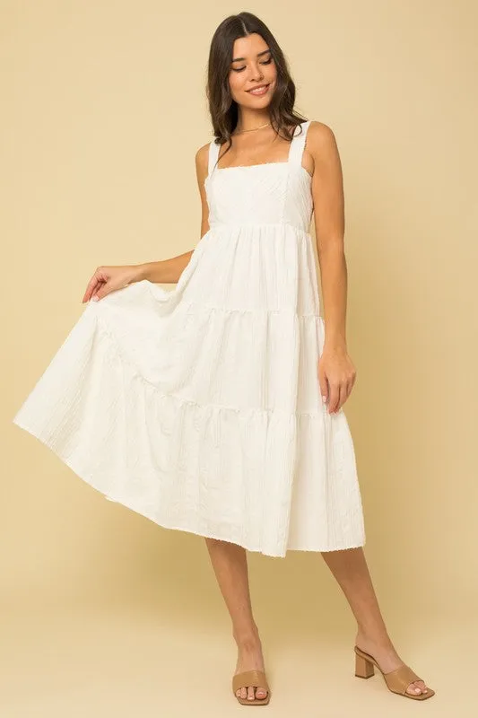Jasmine Textured Striped Smocked Back Midi Dress