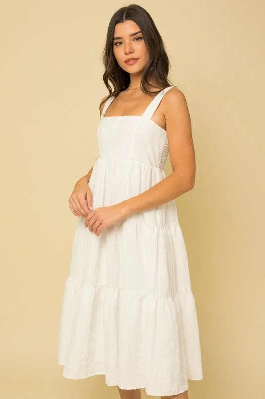 Jasmine Textured Striped Smocked Back Midi Dress