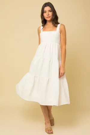 Jasmine Textured Striped Smocked Back Midi Dress