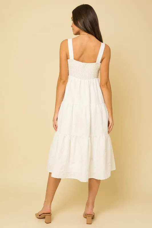 Jasmine Textured Striped Smocked Back Midi Dress