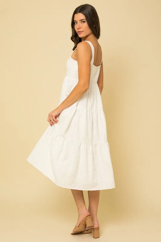 Jasmine Textured Striped Smocked Back Midi Dress
