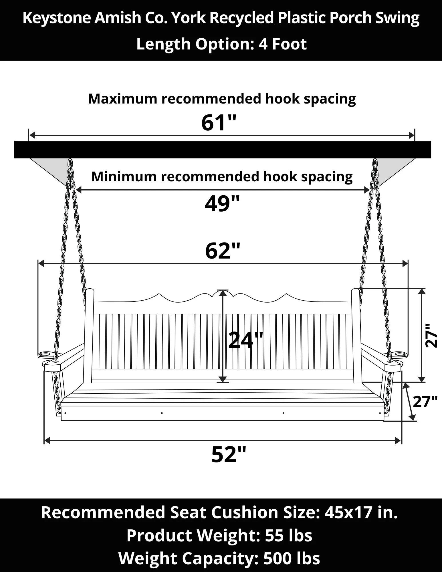 Keystone Amish Co. York Composite Porch Swing