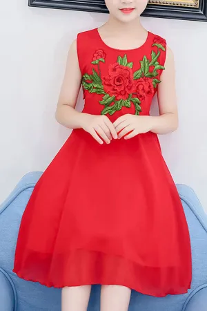 Kids Girls Solid Color Decorated Sleeveless Princess Dress - KGD75429