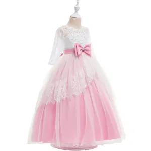 Kids Girls Sophisticated Flying Sleeve Square Neck Easy Zipper Closure Long Length Solid Colored Fancy Party Dress - C1920TCKGD