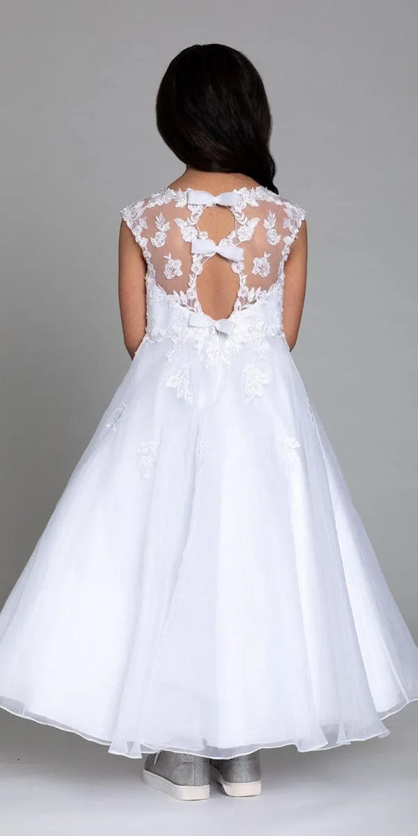 Lace Cap Sleeve Triple Bow Trim Dress