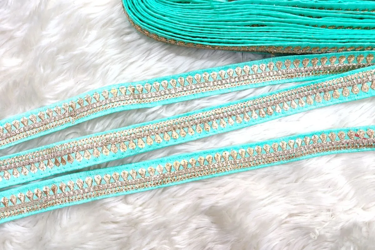 Light Blue Thread Work Embroidered Border