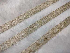 Light Gold Sequins Work Fancy Zari Embellished Trim